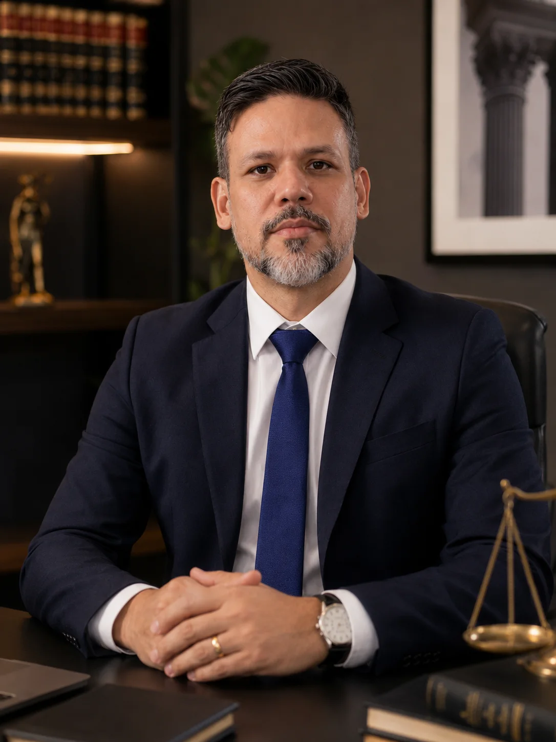 Fabricio Ferreira, advogado, sentado em seu escritório